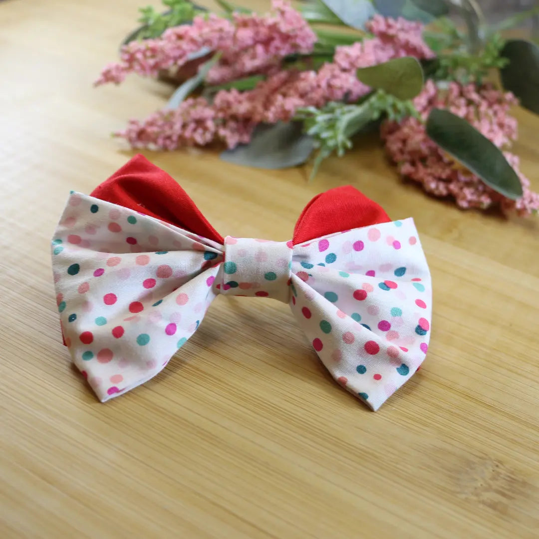 Large Red and multicolor Dot Bow Smunchies.com.au